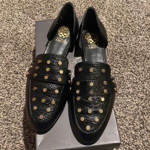 Black moon leather flats